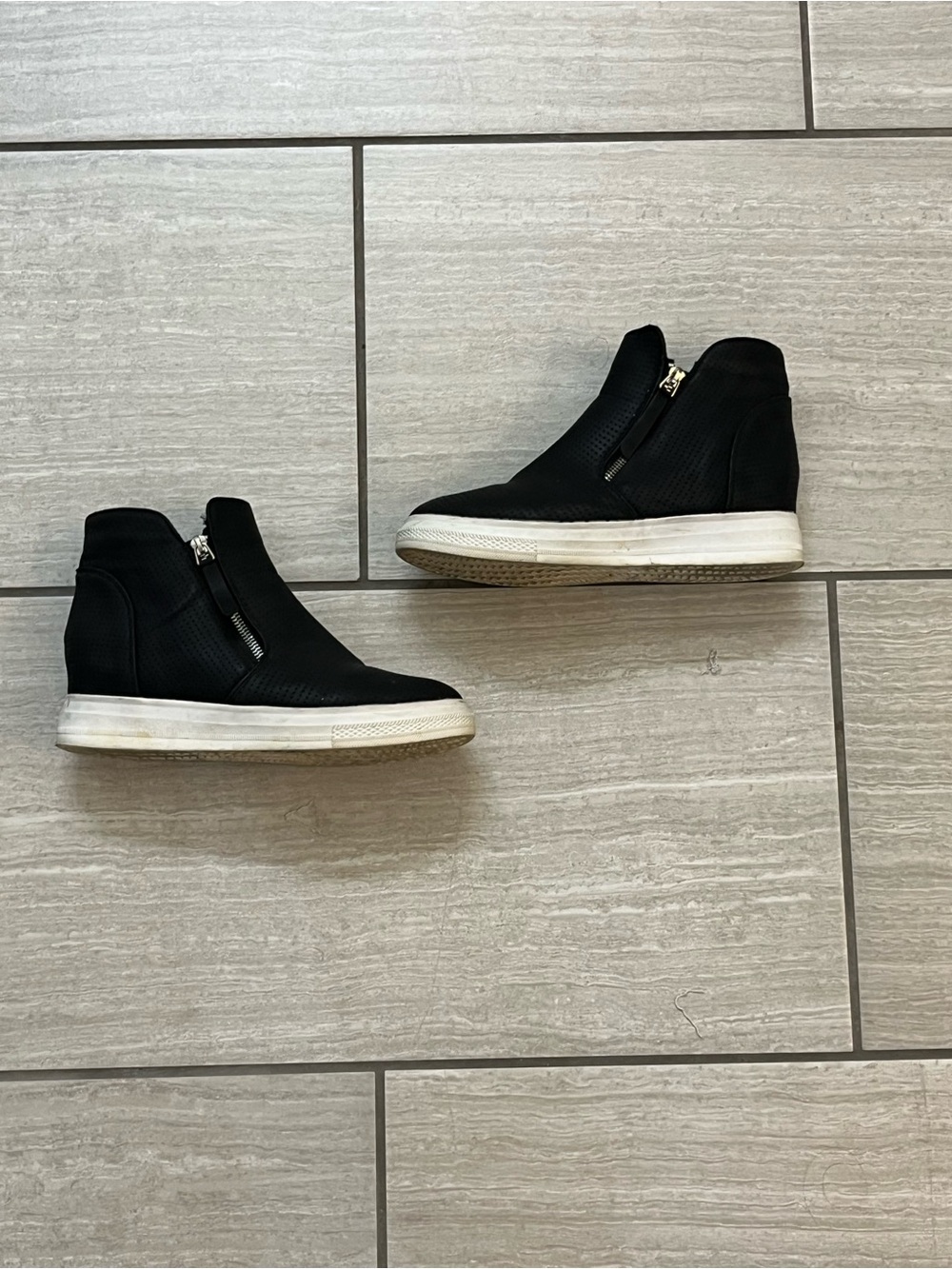 Black High-Top Wedge Sneaker with Side zippers women’s 8
